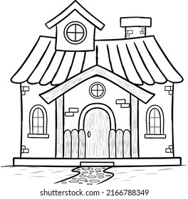 Fairytale Old House Coloring Page Illustration Stock Vector (Royalty ...