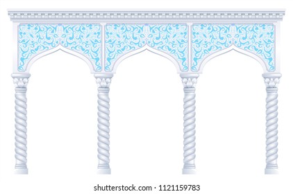 Fairytale Oriental, Indian or Arabian arch, background for cover, invitation cards. Vector graphics