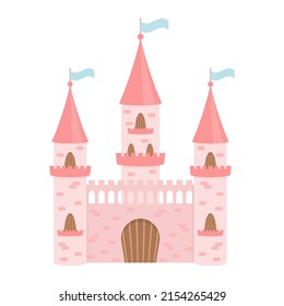 Fairytale pink castle for the princess. Isolated on a white background.