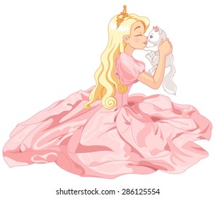 Fairytale Princess is kissing a white cat