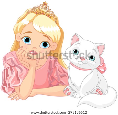 Fairytale Princess is kissing a white cat