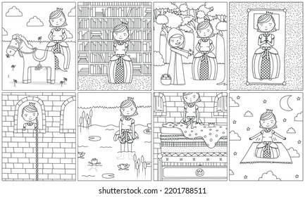 Fairytale princess vector illustration set