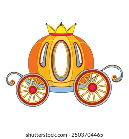 Carro de calabaza de cuento de hadas con corona de pie sobre fondo blanco es perfecto para proyectos de cuento de hadas o princesa