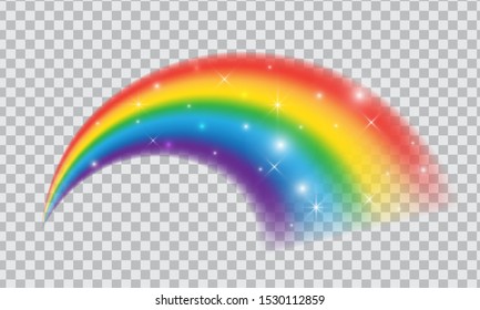 Fairytale rainbow icon isolated on transparent background. Fantasy symbol of good luck with shiny stars and sparkles.