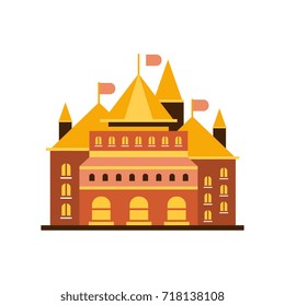 Fairytale royal castle or palace building with flags vector illustration