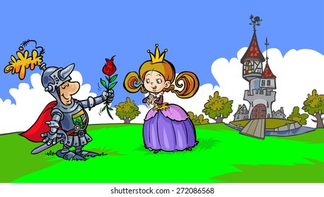 Fairytale scene with Knight and Princess. All on separated layers.