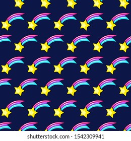 Fairytale seamless pattern. Cute  comet with rainbow tail.Vector illustration