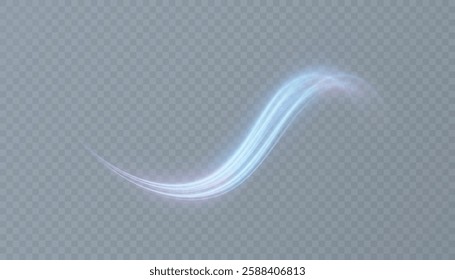 Fairytale swirl trail. Bright magic glowing light curved line. Bokeh, glitter fire, spark, spiral wave, line neon. Vector