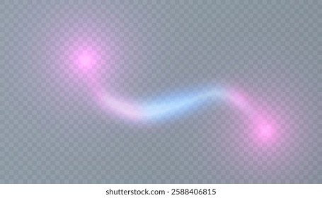 Fairytale swirl trail. Bright magic glowing light curved line. Bokeh, glitter fire, spark, spiral wave, line neon. Vector