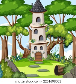 Fairytale tower in fairytale forest illustration
