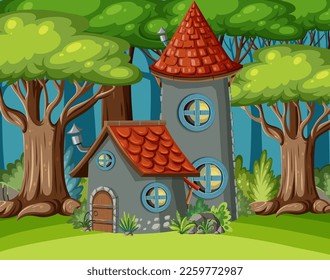 Fairytale tower in fairytale forest illustration