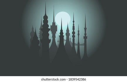 
fairytale towers lit by the moon