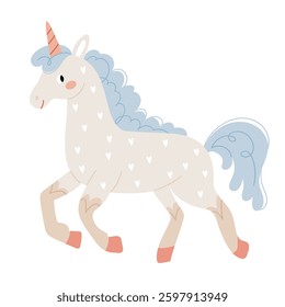 Fairytale unicorn in a heart pattern in Scandinavian style in pastel colors. Children's print.