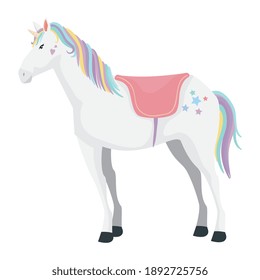 Fairytale unicorn horse cartoon design, Fantasy magic and medieval theme Vector illustration