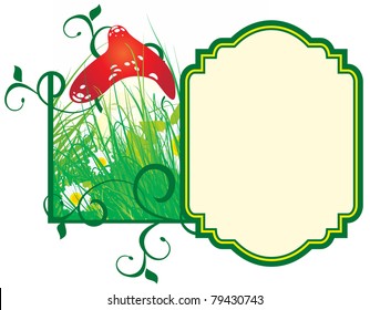 fairytale vector frame with mushroom and daisy