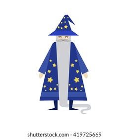 Fairytale Wizard Flat Isolated Childish Style Simple Vector Drawing In Bright Colors On White Background