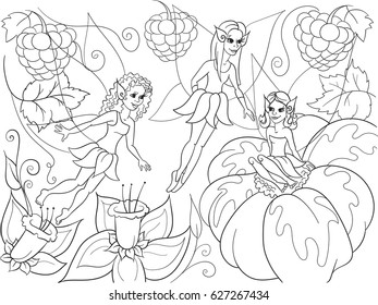 Fairy-tale world of fairies coloring book for children cartoon vector illustration. Zentangle style. Black and white