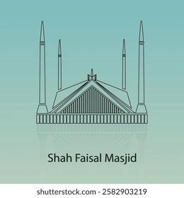 Faisal Mosque in black outline color vector art, Icons, shah faisal masjid, art