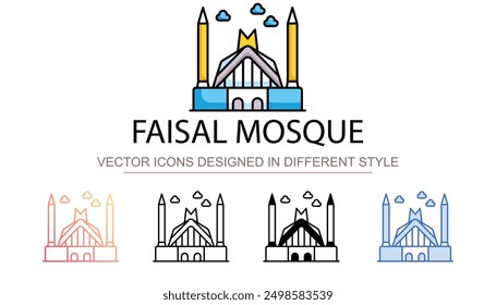 Faisal Mosque icon design with white background stock illustration