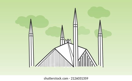 Faisal Mosque Islamabad Monument Vector Illustration