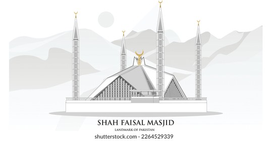 Faisal Mosque, landmark of Islamabad,  ,Pakistan in white background.