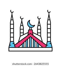 Faisal Mosque Vector Filled outline illustration style icon