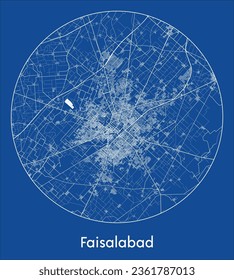 Faisalabad Pakistan Asia City Map blue print round Circle vector illustration