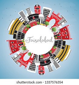 Faisalabad Pakistan City Skyline with Gray Buildings, Blue Sky and Copy Space. Vector Illustration. Business Travel and Tourism Concept with Modern Architecture. Faisalabad Cityscape with Landmarks.