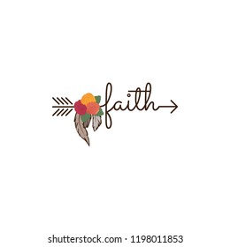 faith, arrow with roses and feathers 