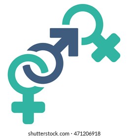Faith Breach icon. Vector style is bicolor flat iconic symbol with rounded angles, cobalt and cyan colors, white background.