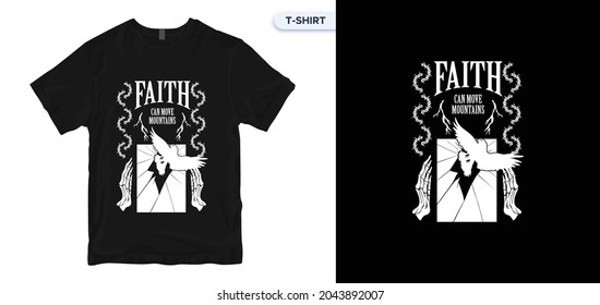 Faith Can Move Mountain T shirt Design. vector, apparel, vintage, retro, carpenter t shirt design. Vector print, typography, poster. Global swatches.