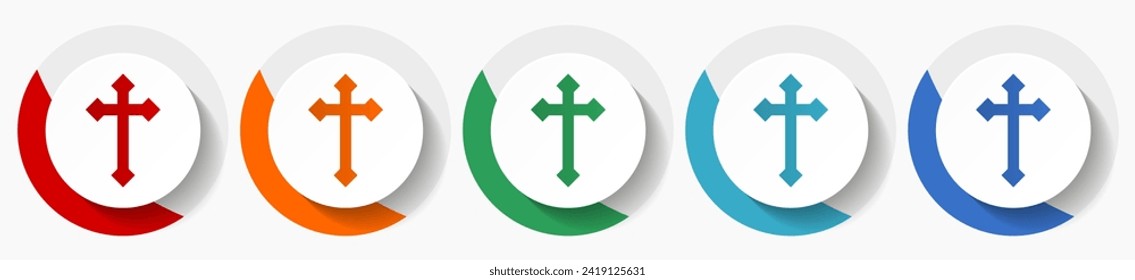 Faith, cross vector icon set, flat icons for logo design, webdesign and mobile applications, colorful round buttons