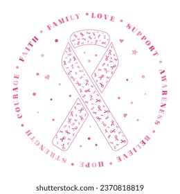 faith, family, love, support Breast Cancer Awarness Creative Pink Ribbon vector typography design,This can be printed on a T-shirt, mug, hoodie, and so on