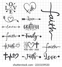 Faith - Handwritten Vector calligraphic lettering cross shaped text. Faith, Hope, Love. Bible, religious church vector quote.