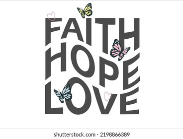 faith hope love butterfly hand drawn design retro 70's