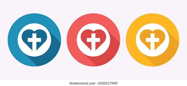 Faith Hope Love:  Modern Flat Design Christian Icons, Blue Red Yellow Circles