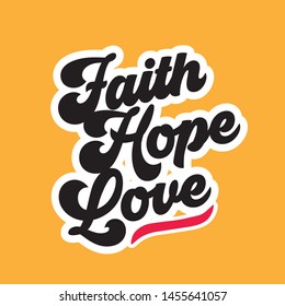 Faith, Hope, Love. A motivational and inspirational quote poster design. Positive typography quote design with yellow background  