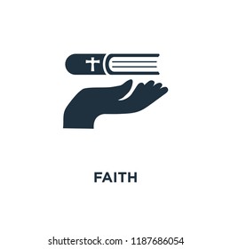 Faith icon. Black filled vector illustration. Faith symbol on white background. Can be used in web and mobile.