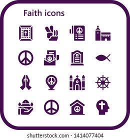 faith icon set. 16 filled faith icons.  Simple modern icons about  - Bible, Peace, Church, Tombstone, Christianity, Prayer, Buddhism, Pray, Faith