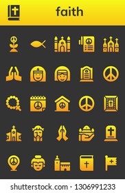 faith icon set. 26 filled faith icons.  Collection Of - Peace, Bible, Christianity, Church, Pray, Nun, Tombstone, Rosary, Jesus, Prayer, Gravestone, Buddha, Christian