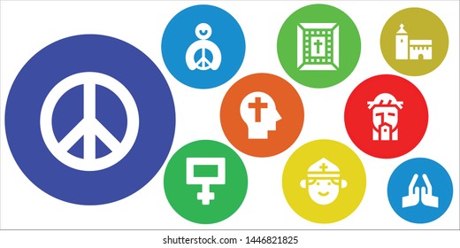 faith icon set. 9 filled faith icons.  Collection Of - Peace, Bible, Priest, Faith, Jesus, Church, Pray