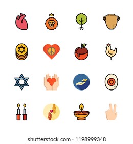 faith icon set. vector set about heart, charity, peace and hebrew icons set.