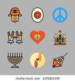 faith icon set. vector set about charity, church, heart and peace icons set.