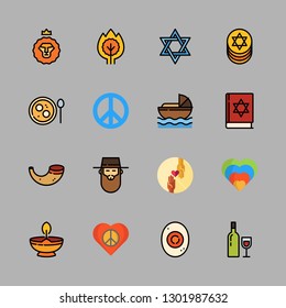 faith icon set. vector set about heart, peace, judaism and hebrew icons set.