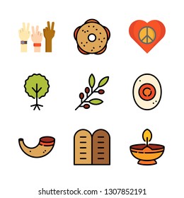 faith icon set. vector set about peace, hebrew and heart icons set.