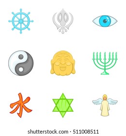 Faith icons set. Cartoon illustration of 9 faith vector icons for web