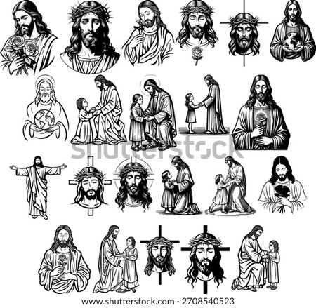 Faith of Jesus with roses religious devotion belief son of man hope savior drawing artwork.