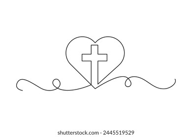 Faith and love intertwined. Religious heart with cross. Christian symbol of love. Spirituality and belief design. Vector illustration. EPS 10.