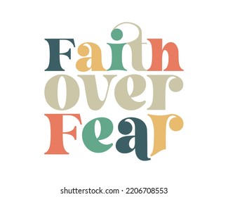 Faith Over Fear - Breast Cancer Awareness retro wavy typography sublimation SVG on white background