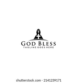 Faith and prayer symbol with hands and cross silhouette vector art graphic illustration icon